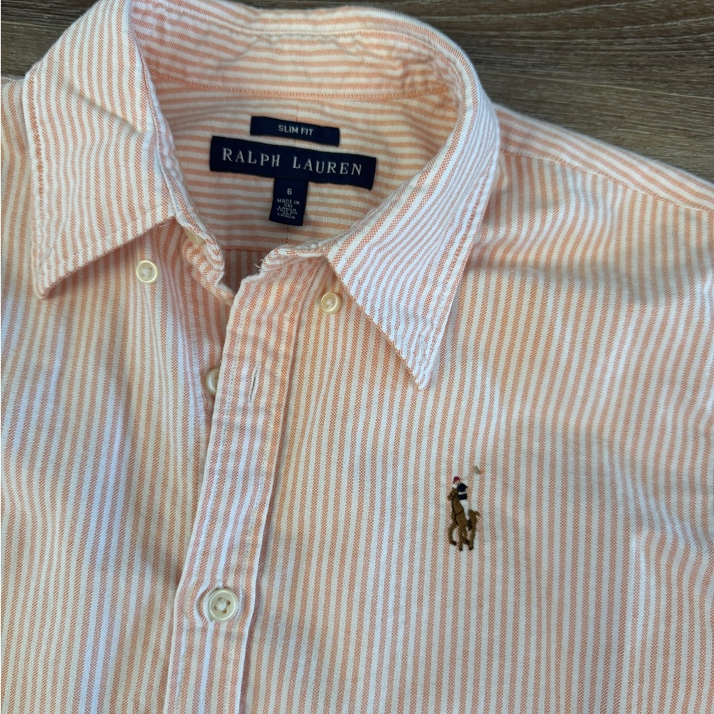 Ralph Lauren “Slim Fit” style Striped salmon pink button down